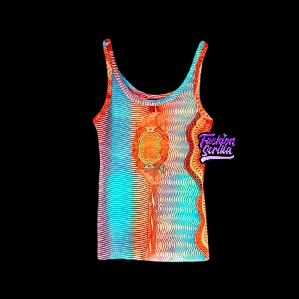 Jean Paul Gaultier Vintage Blue Orange Currency Money Runway Sleeveless Top - Picture 12 of 12